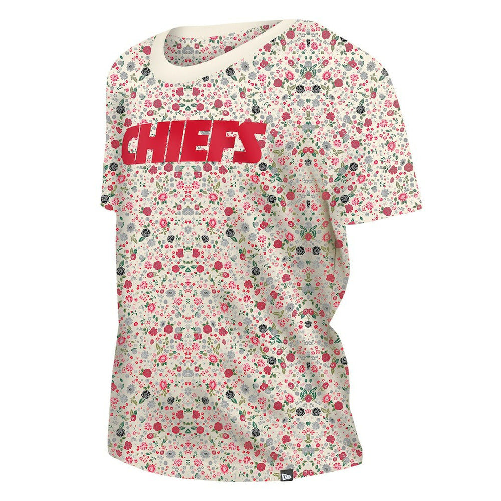 Kansas City Chiefs New Era Women's Glam Game Floral Scoop Neck T-Shirt Cream