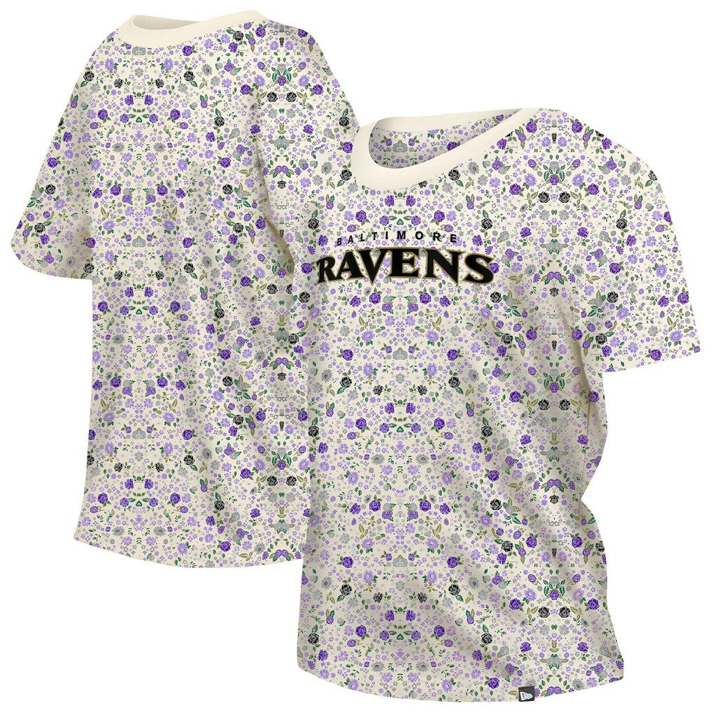 Baltimore Ravens New Era Women's Glam Game Floral Scoop Neck T-Shirt Cream