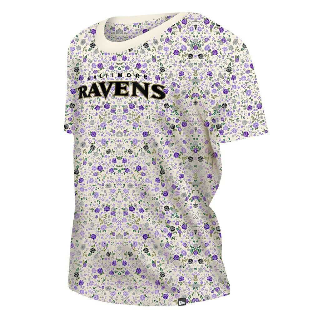Baltimore Ravens New Era Women's Glam Game Floral Scoop Neck T-Shirt Cream