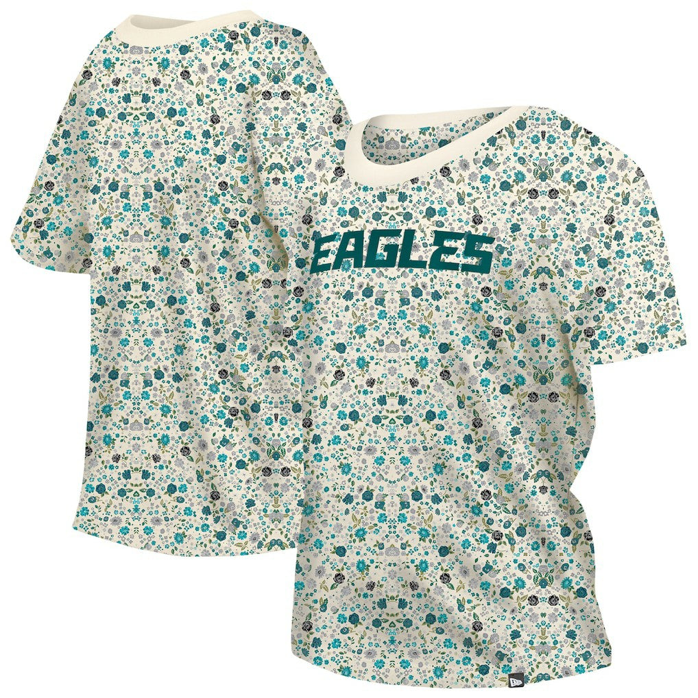 Philadelphia Eagles New Era Women's Glam Game Floral Scoop Neck T-Shirt Cream