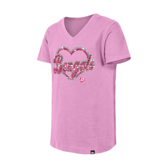 Cincinnati Bengals New Era Girls Youth Flip Sequins V-Neck T-Shirt Pink