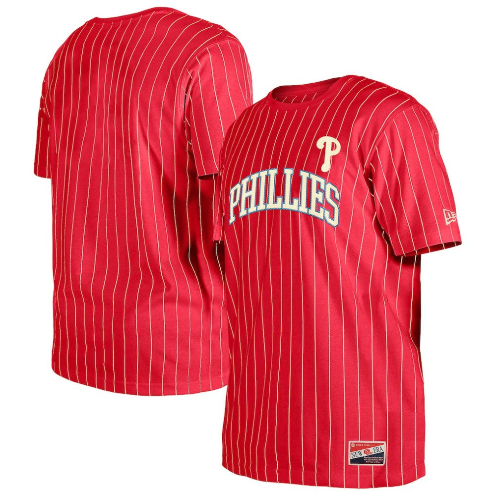 Philadelphia Phillies New Era Throwback Pinstripe T-Shirt - Red - New Era Lifestyle