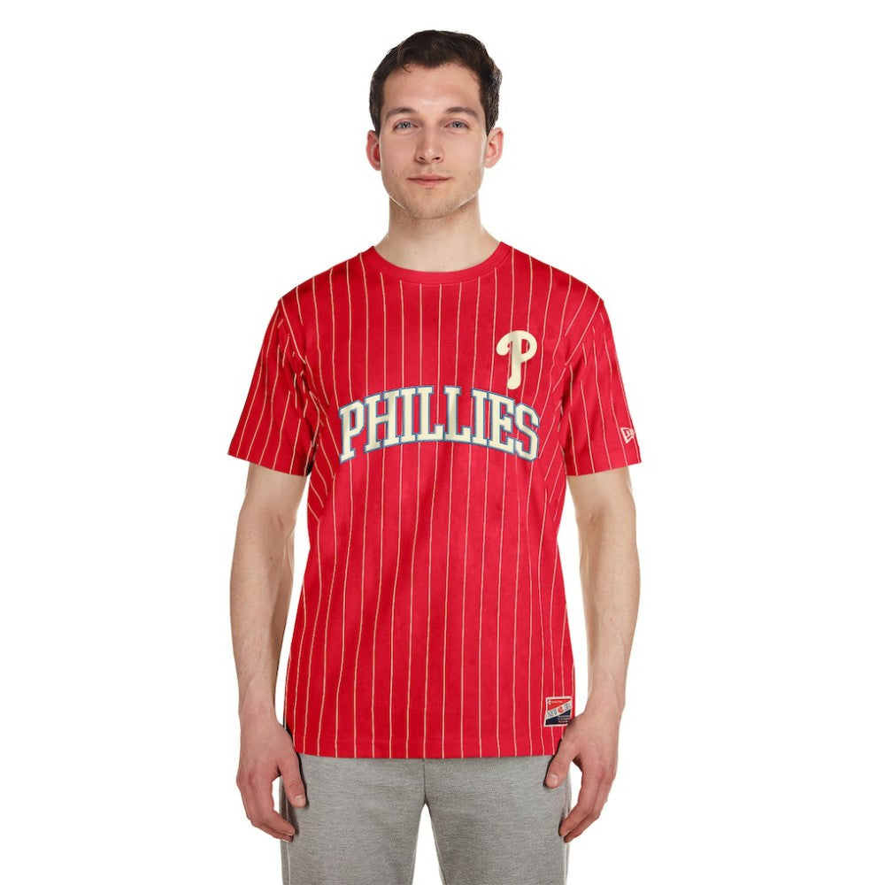 Philadelphia Phillies New Era Throwback Pinstripe T-Shirt - Red - New Era Lifestyle
