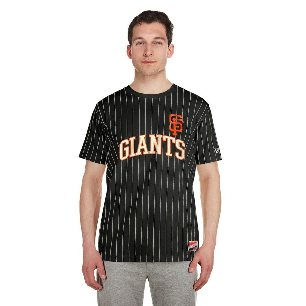 San Francisco Giants New Era Throwback Pinstripe T-Shirt - Black - New Era Sale