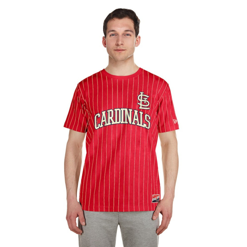 St. Louis Cardinals New Era Throwback Pinstripe T-Shirt - Red - New Era Discount