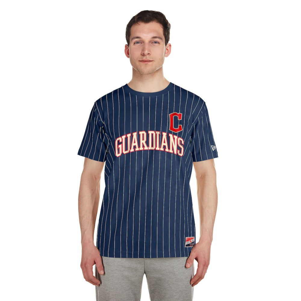 Cleveland Guardians New Era Throwback Pinstripe T-Shirt - Navy - New Era Lifestyle