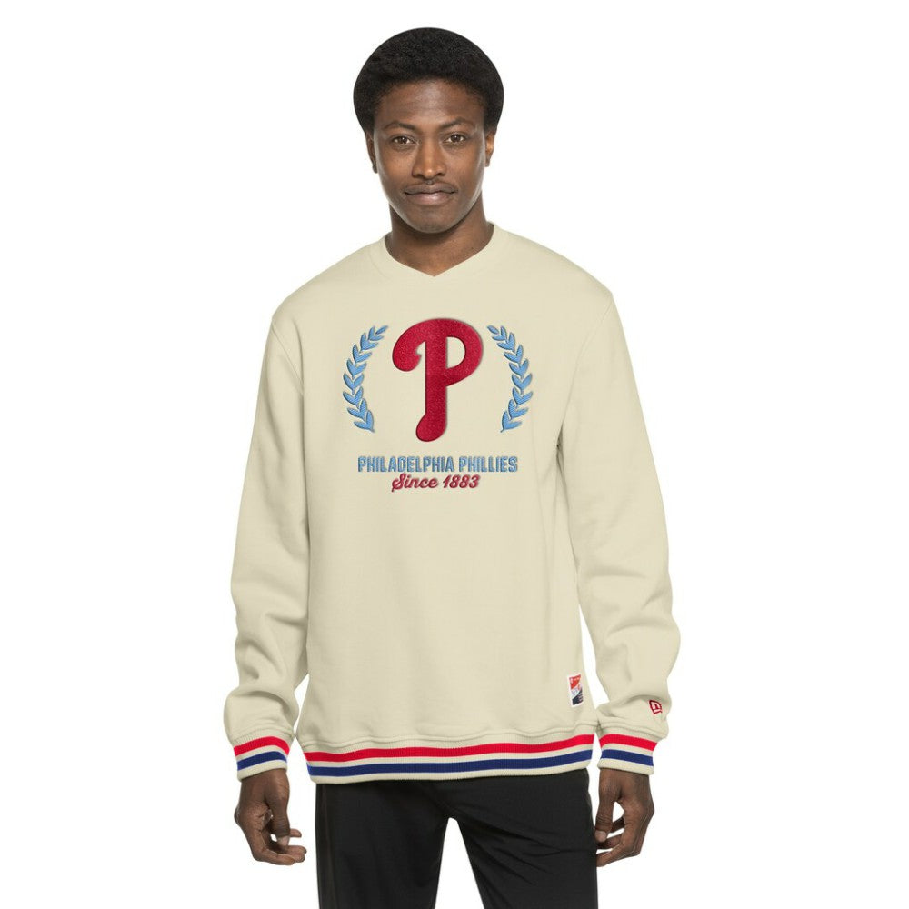 Philadelphia Phillies New Era Throwback Pullover Sweatshirt - Cream - New Era Sale
