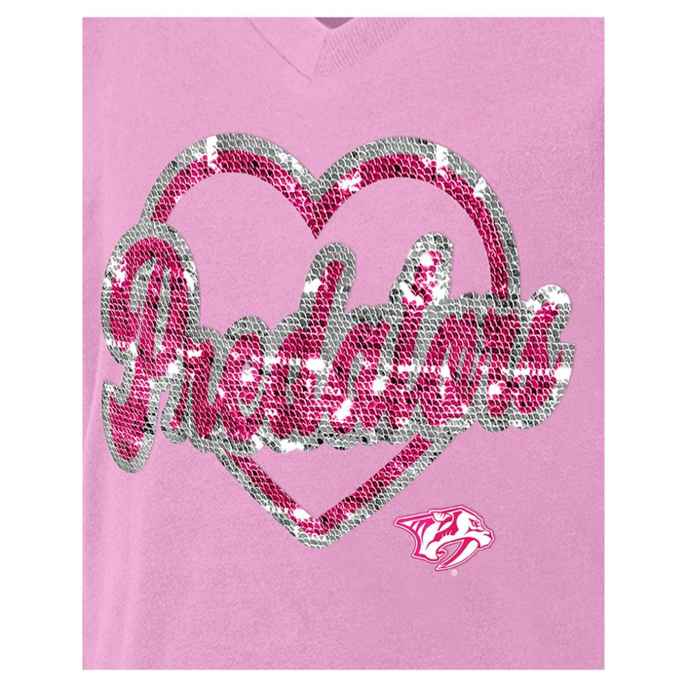 Nashville Predators New Era Girl's Youth Flip Sequin V-Neck T-Shirt - Pink - NHL 201889026