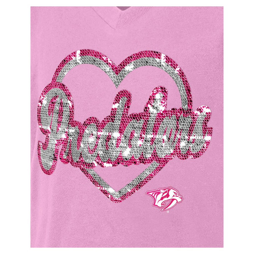 Nashville Predators New Era Girl's Youth Flip Sequin V-Neck T-Shirt - Pink - NHL 201889026