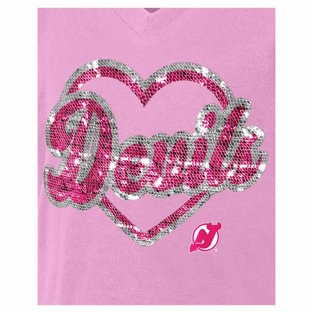 New Jersey Devils New Era Girl's Youth Flip Sequin V-Neck T-Shirt - Pink - NHL 201889027