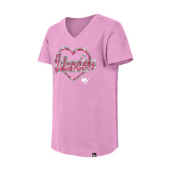 New York Islanders New Era Girl's Youth Flip Sequin V-Neck T-Shirt - Pink - NHL 201889028