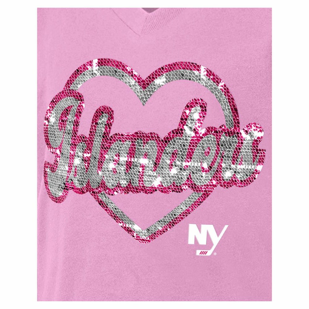 New York Islanders New Era Girl's Youth Flip Sequin V-Neck T-Shirt - Pink - NHL 201889028