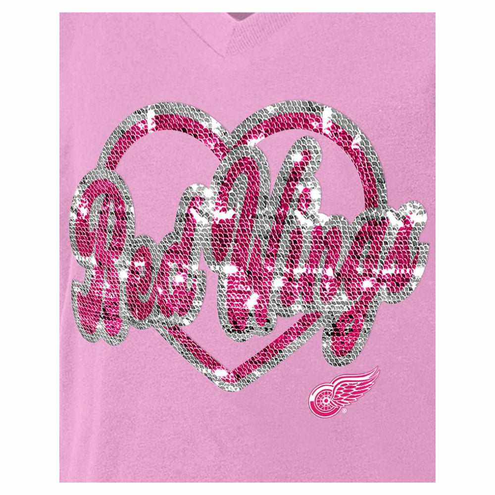 Detroit Red Wings New Era Girl's Youth Flip Sequin V-Neck T-Shirt - Pink - NHL 201889030