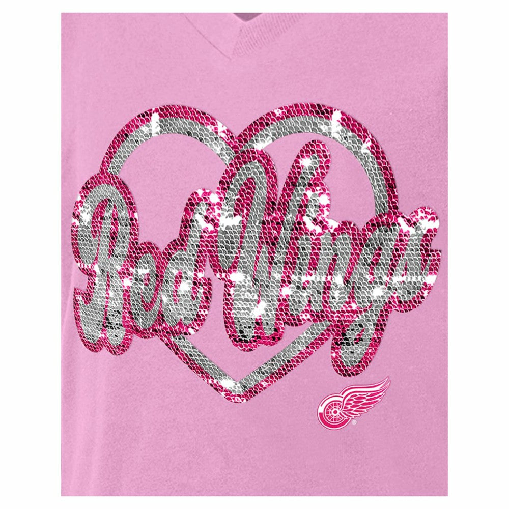 Detroit Red Wings New Era Girl's Youth Flip Sequin V-Neck T-Shirt - Pink - NHL 201889030