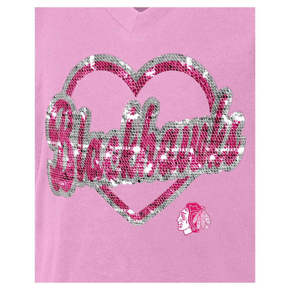 Chicago Blackhawks New Era Girl's Youth Flip Sequin V-Neck T-Shirt - Pink - NHL 201889032