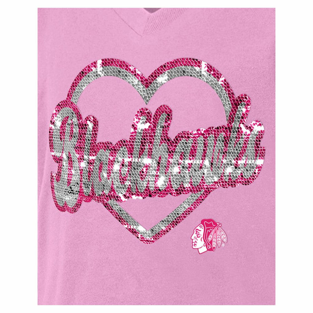 Chicago Blackhawks New Era Girl's Youth Flip Sequin V-Neck T-Shirt - Pink - NHL 201889032