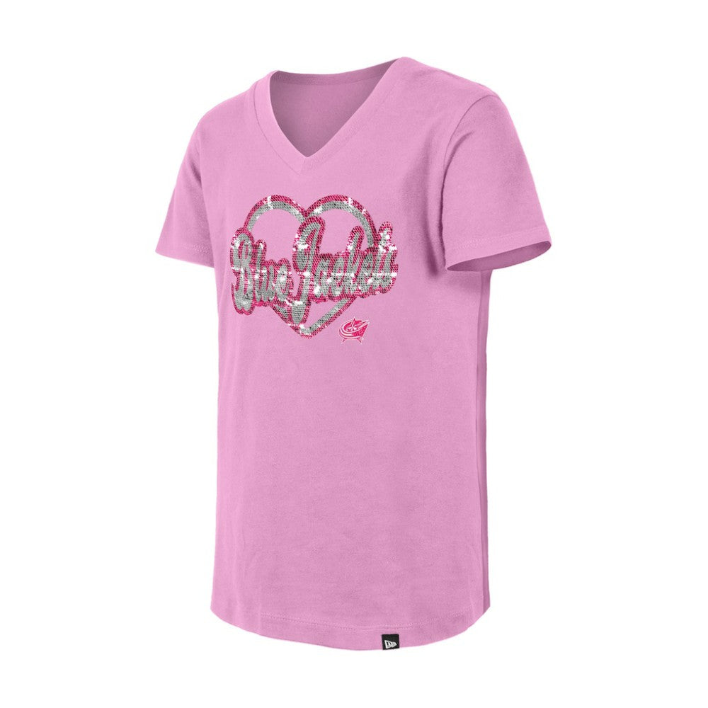 Columbus Blue Jackets New Era Girl's Youth Flip Sequin V-Neck T-Shirt - Pink - NHL 201889036