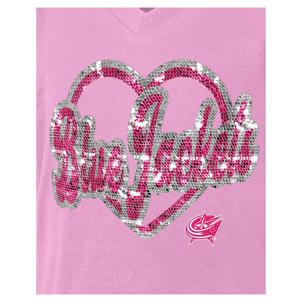 Columbus Blue Jackets New Era Girl's Youth Flip Sequin V-Neck T-Shirt - Pink - NHL 201889036