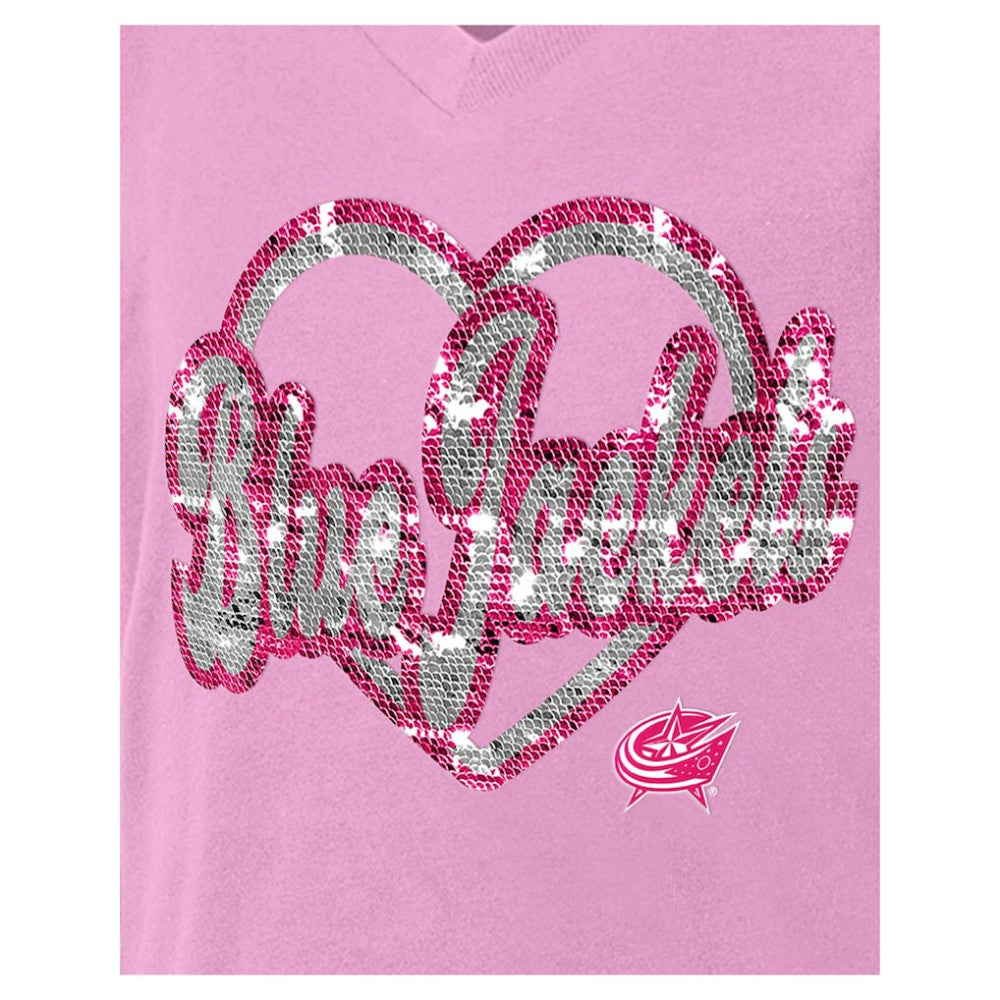 Columbus Blue Jackets New Era Girl's Youth Flip Sequin V-Neck T-Shirt - Pink - NHL 201889036