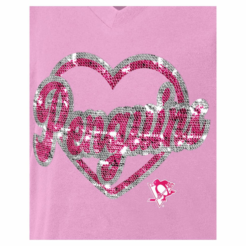 Pittsburgh Penguins New Era Girl's Youth Flip Sequin V-Neck T-Shirt - Pink - NHL 201889037