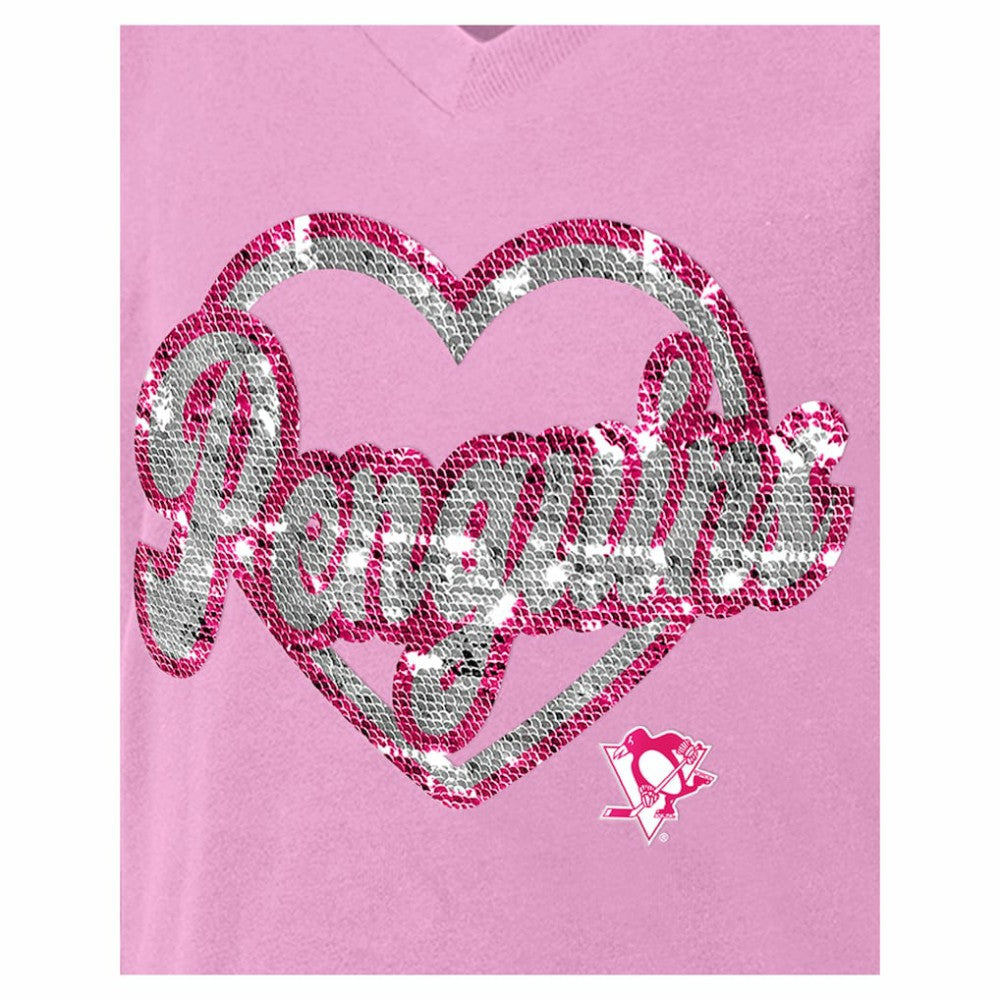 Pittsburgh Penguins New Era Girl's Youth Flip Sequin V-Neck T-Shirt - Pink - NHL 201889037
