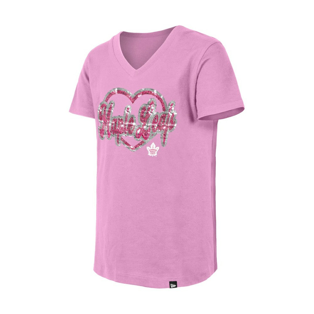 Toronto Maple Leafs New Era Girl's Youth Flip Sequin V-Neck T-Shirt - Pink - NHL 201889040