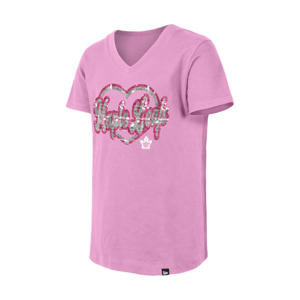Toronto Maple Leafs New Era Girl's Youth Flip Sequin V-Neck T-Shirt - Pink - NHL 201889040