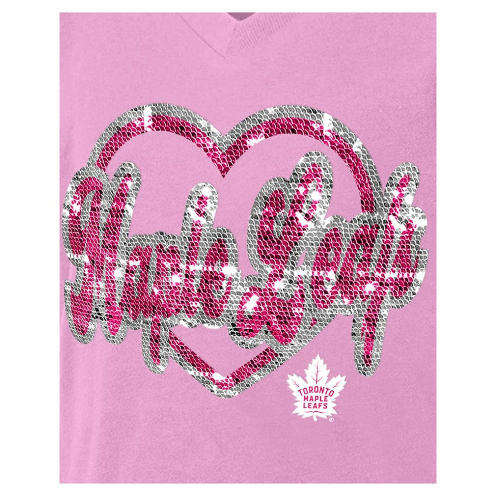 Toronto Maple Leafs New Era Girl's Youth Flip Sequin V-Neck T-Shirt - Pink - NHL 201889040