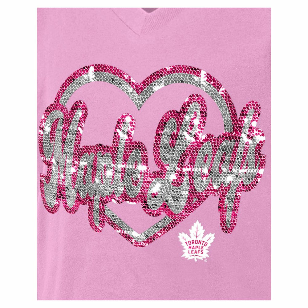 Toronto Maple Leafs New Era Girl's Youth Flip Sequin V-Neck T-Shirt - Pink - NHL 201889040