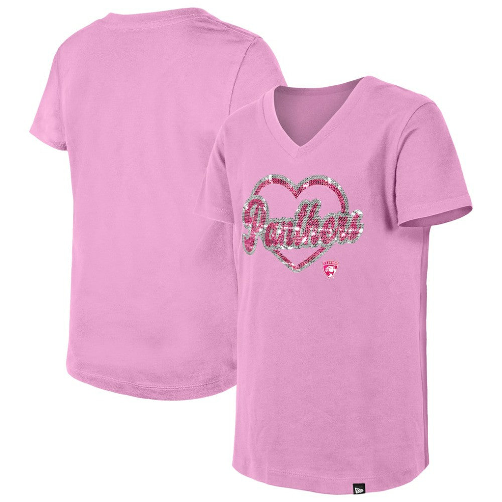 Florida Panthers New Era Girl's Youth Flip Sequin V-Neck T-Shirt - Pink - NHL 201889041
