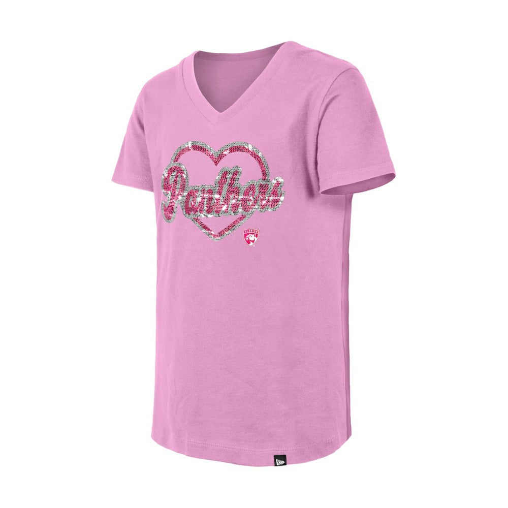 Florida Panthers New Era Girl's Youth Flip Sequin V-Neck T-Shirt - Pink - NHL 201889041