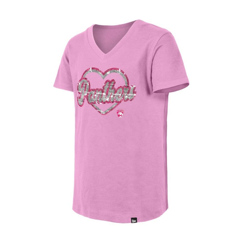 Florida Panthers New Era Girl's Youth Flip Sequin V-Neck T-Shirt - Pink - NHL 201889041