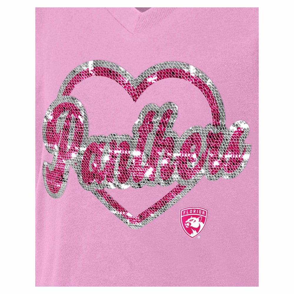 Florida Panthers New Era Girl's Youth Flip Sequin V-Neck T-Shirt - Pink - NHL 201889041