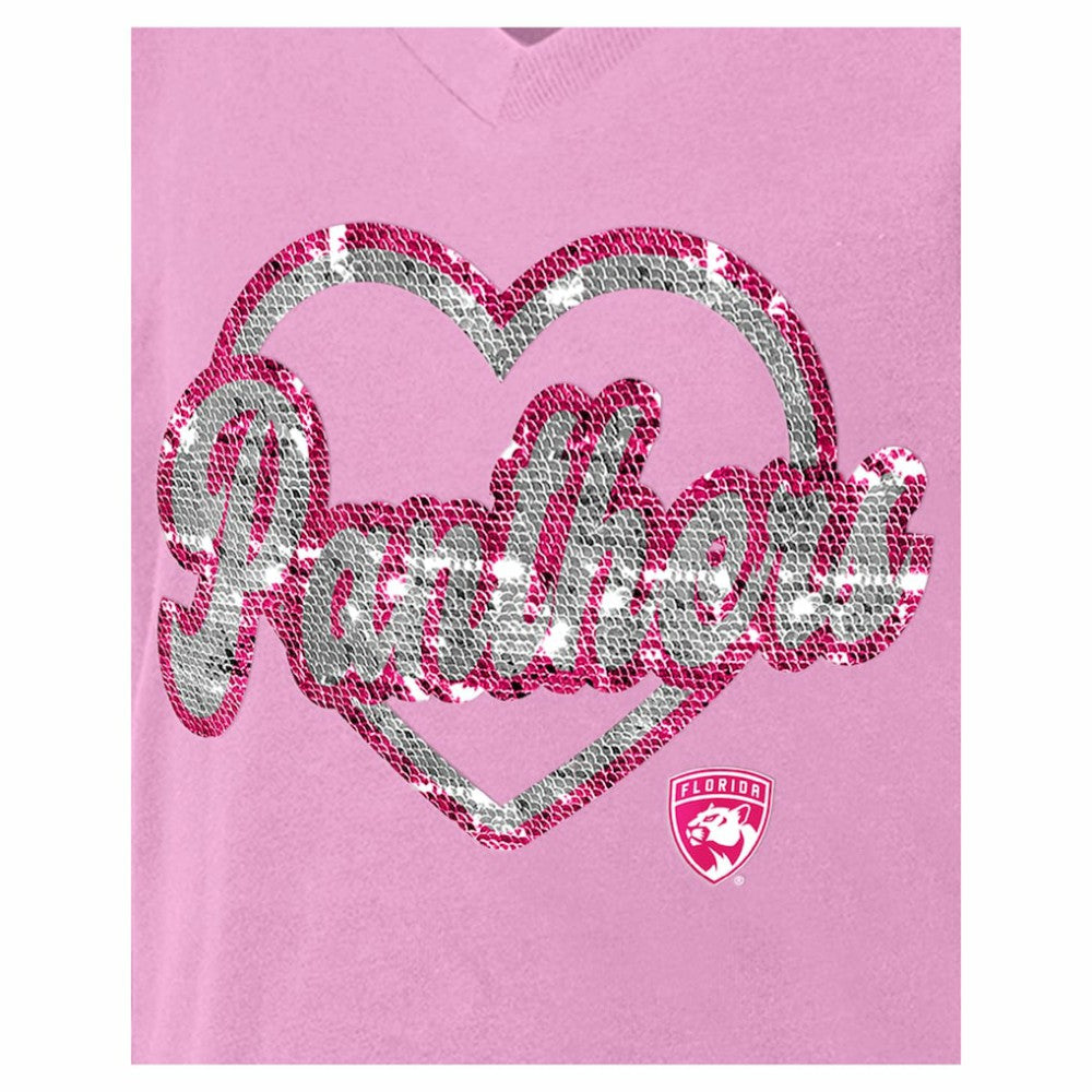 Florida Panthers New Era Girl's Youth Flip Sequin V-Neck T-Shirt - Pink - NHL 201889041