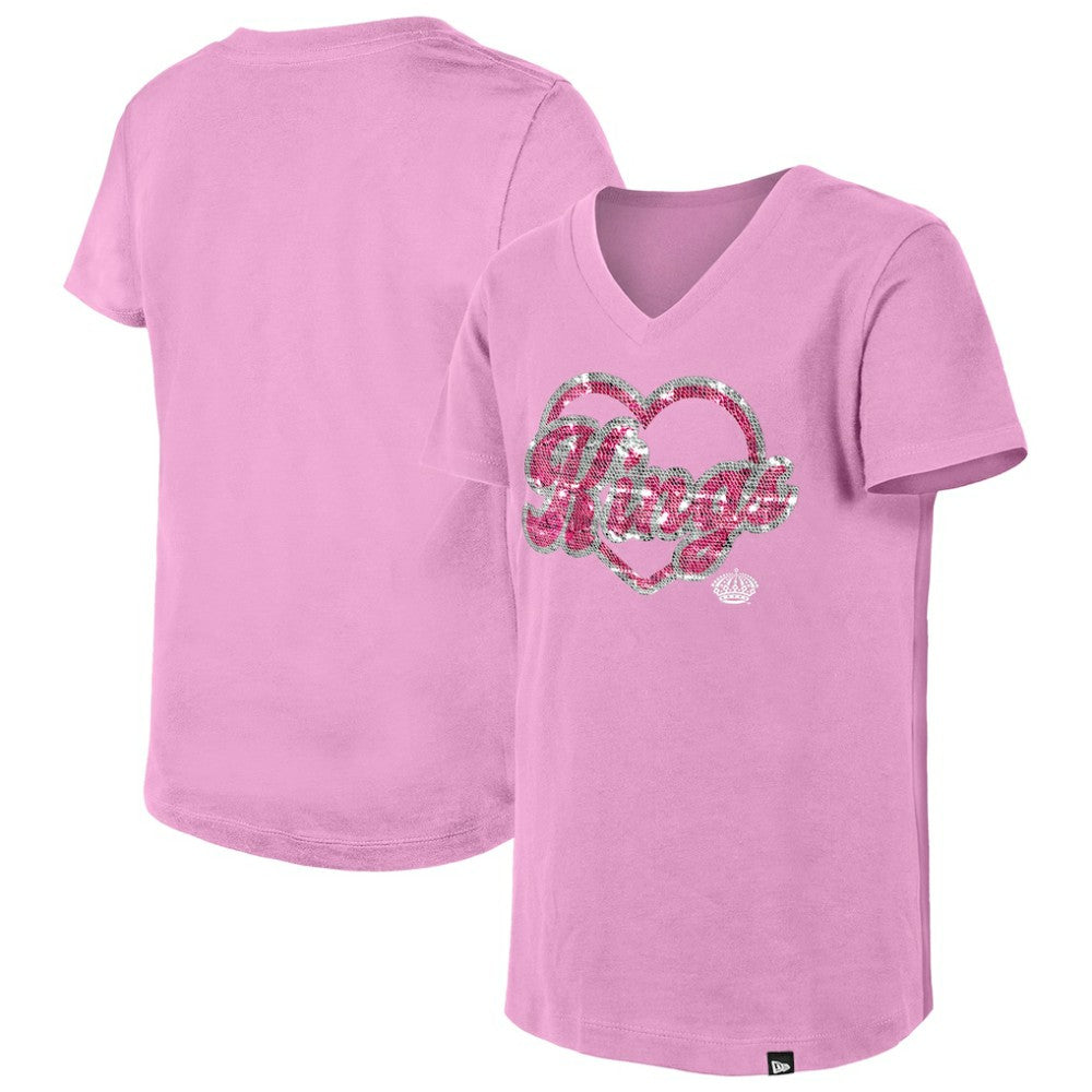 Los Angeles Kings New Era Girl's Youth Flip Sequin V-Neck T-Shirt - Pink - NHL 201889043