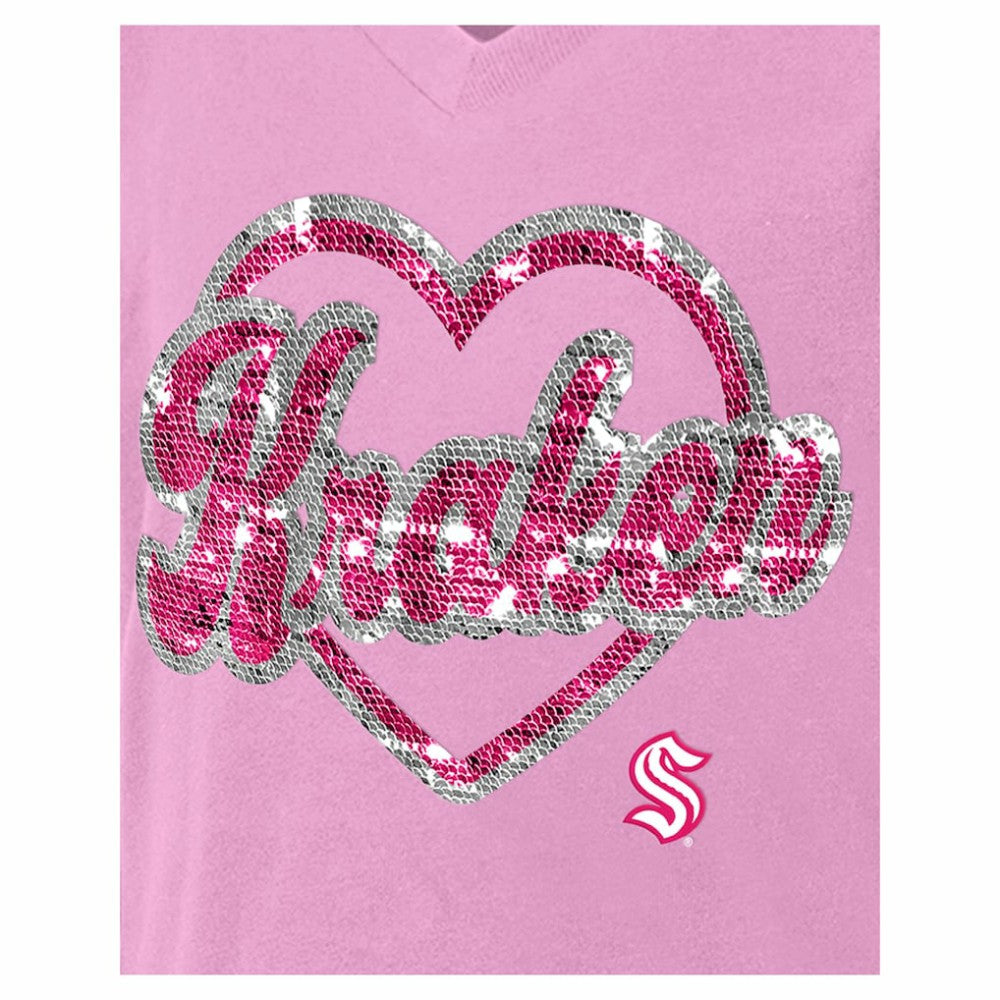 Seattle Kraken New Era Girl's Youth Flip Sequin V-Neck T-Shirt - Pink - NHL 201889044