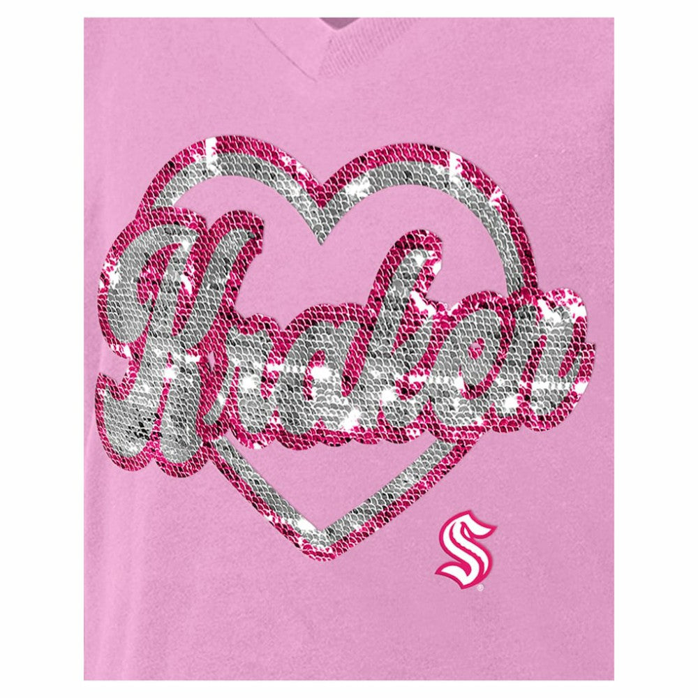 Seattle Kraken New Era Girl's Youth Flip Sequin V-Neck T-Shirt - Pink - NHL 201889044