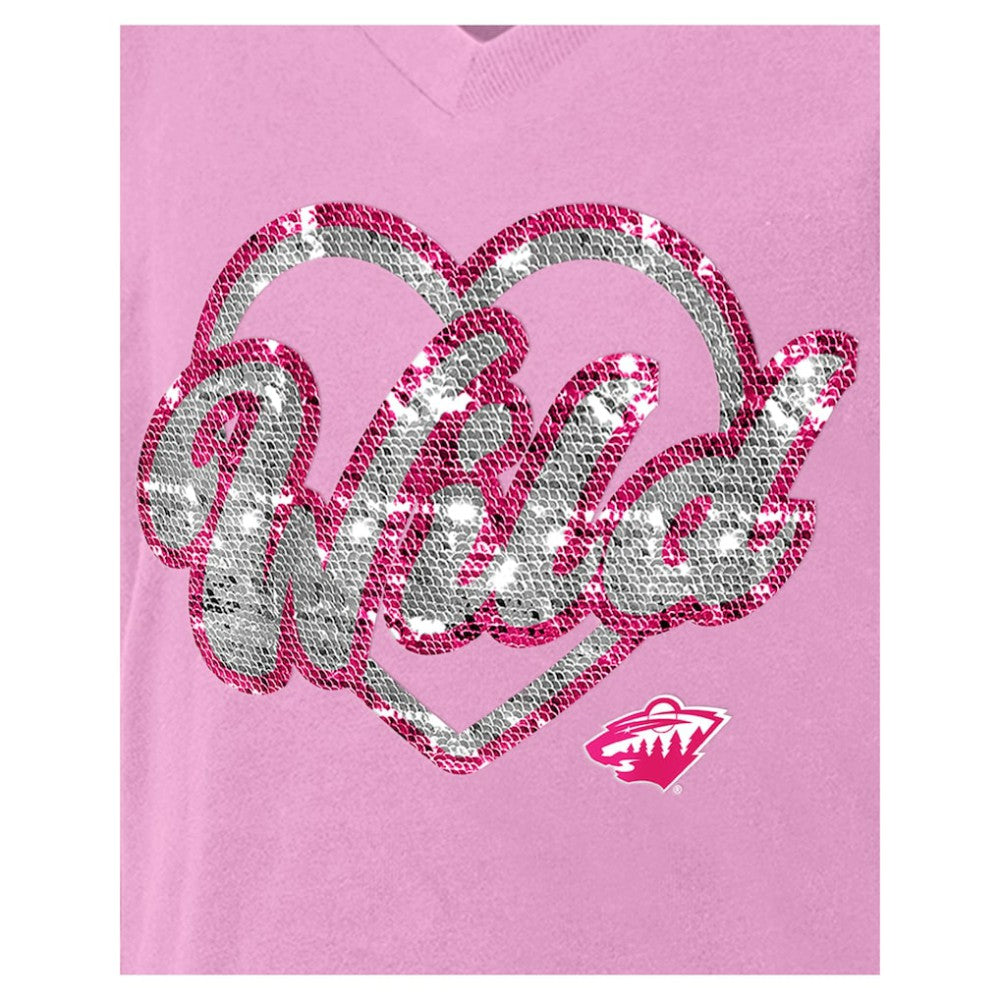 Minnesota Wild New Era Girl's Youth Flip Sequin V-Neck T-Shirt - Pink - NHL 201889048