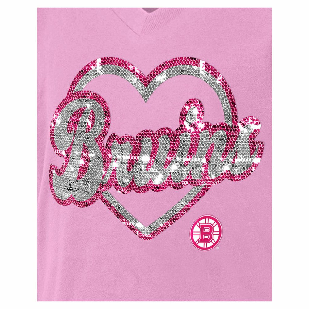 Boston Bruins New Era Girl's Youth Flip Sequin V-Neck T-Shirt - Pink - NHL 201889051