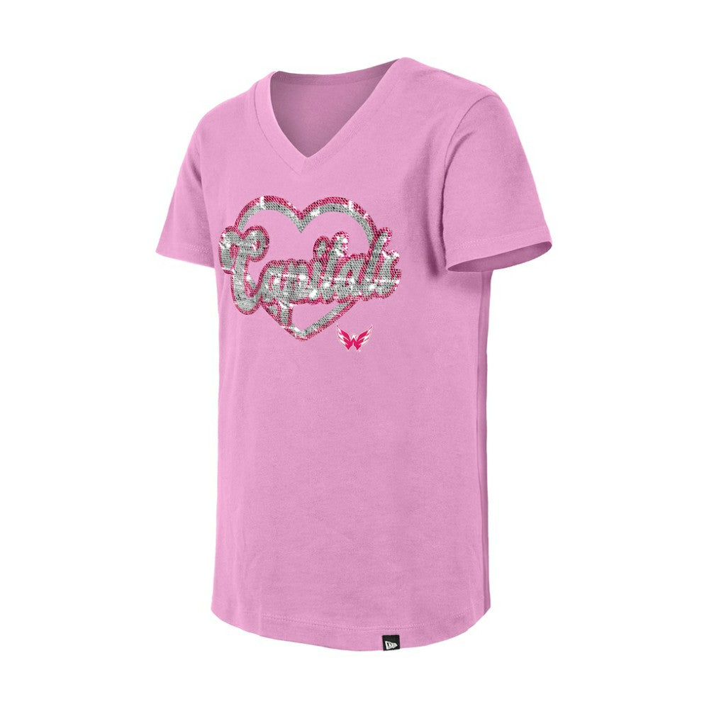 Washington Capitals New Era Girl's Youth Flip Sequin V-Neck T-Shirt - Pink - NHL 201889053