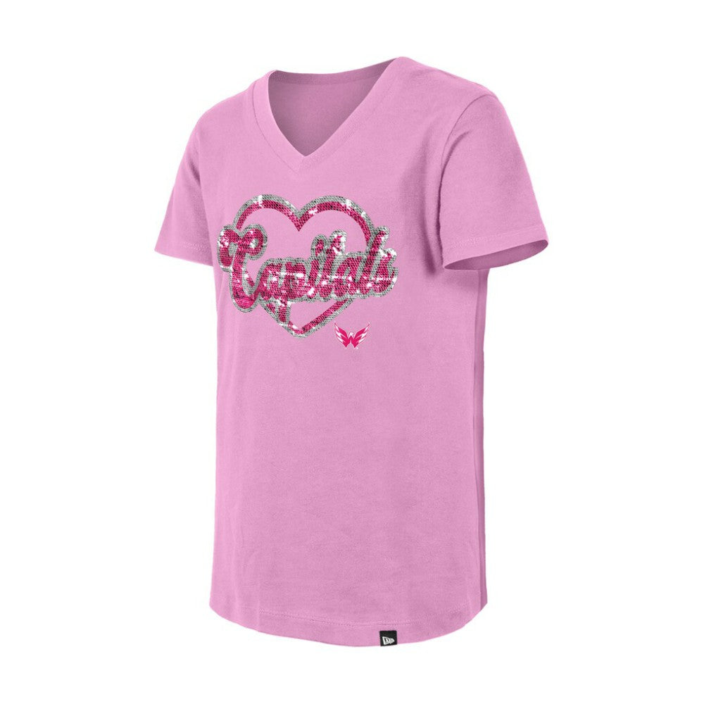 Washington Capitals New Era Girl's Youth Flip Sequin V-Neck T-Shirt - Pink - NHL 201889053