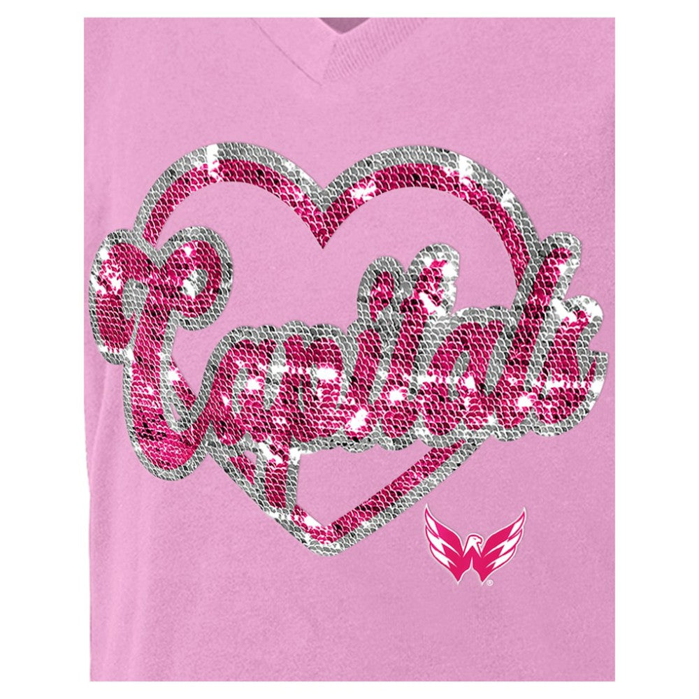 Washington Capitals New Era Girl's Youth Flip Sequin V-Neck T-Shirt - Pink - NHL 201889053