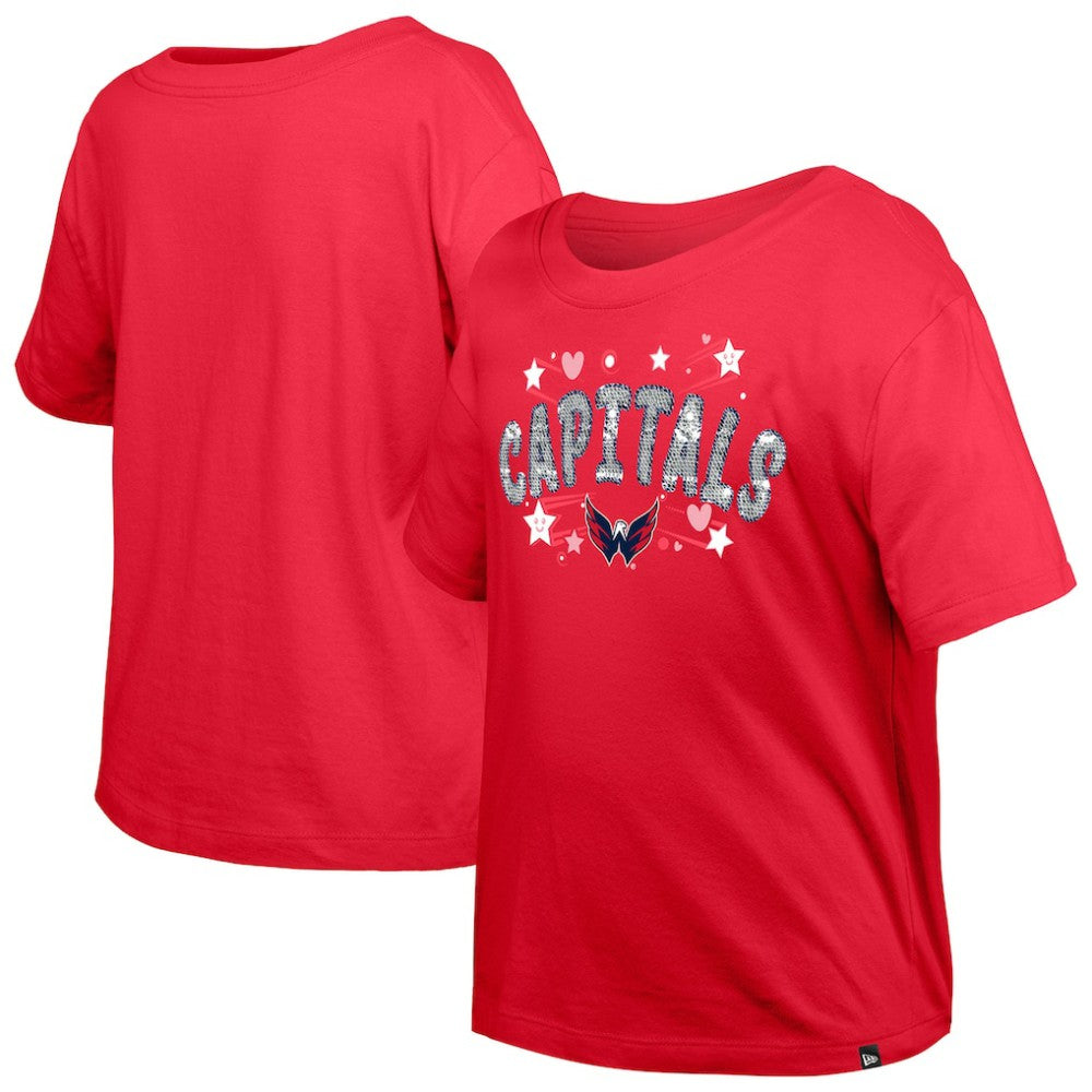 Washington Capitals New Era Girl's Youth Flip Sequin T-Shirt - Red - NHL 201889054