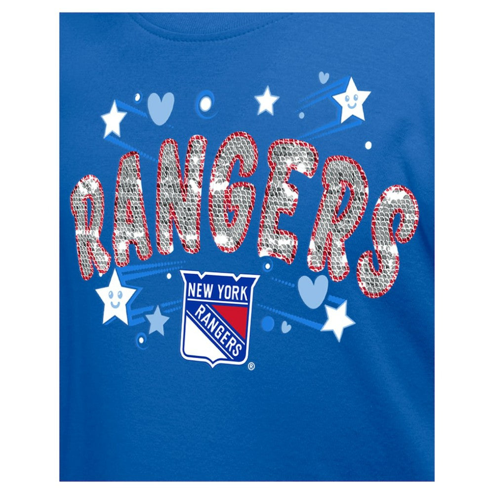 New York Rangers New Era Girl's Youth Flip Sequin T-Shirt - Blue - NHL 201889056