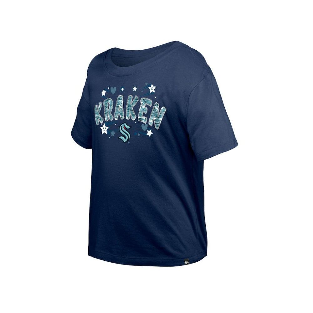 Seattle Kraken New Era Girl's Youth Flip Sequin T-Shirt - Deep Sea Blue - NHL 201889062
