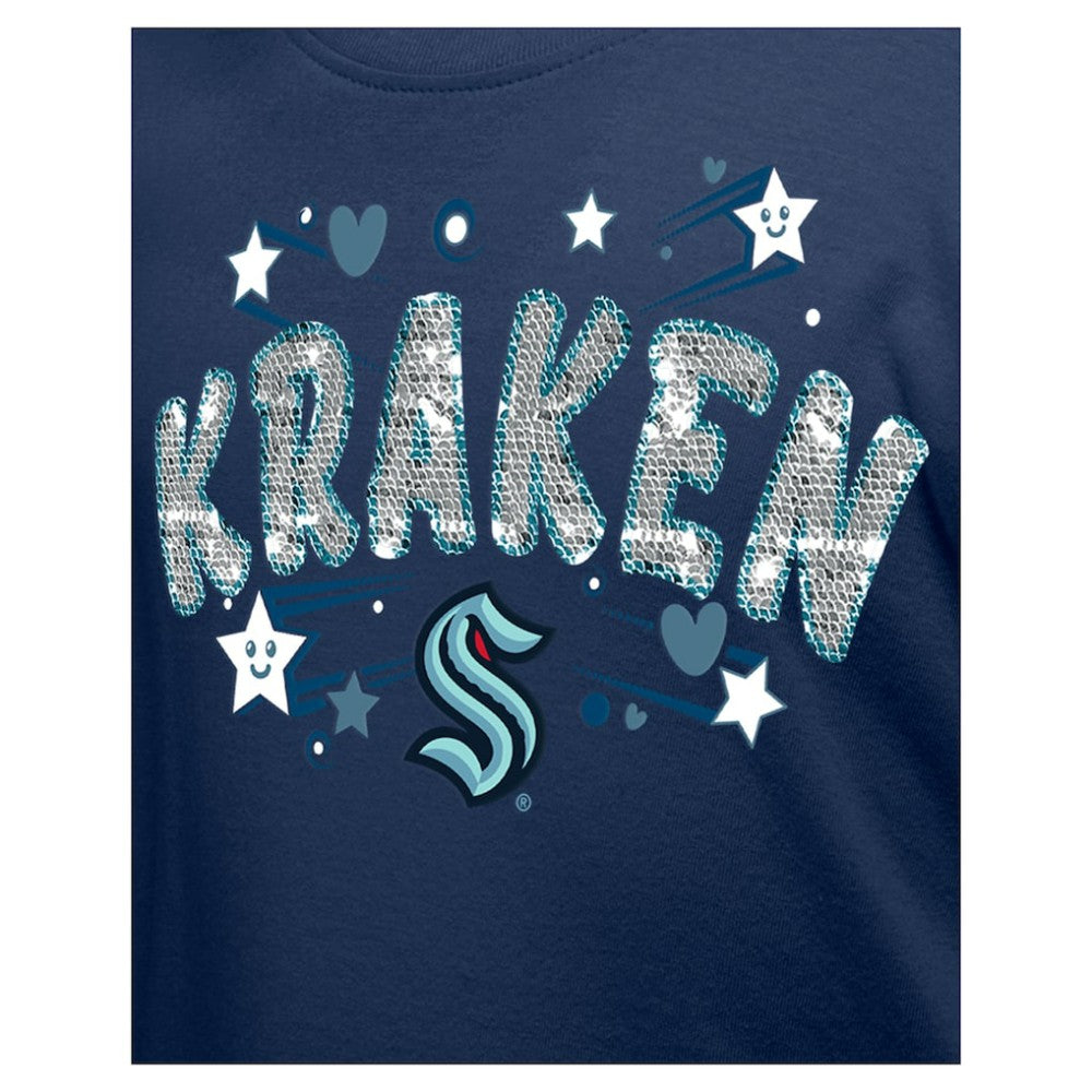 Seattle Kraken New Era Girl's Youth Flip Sequin T-Shirt - Deep Sea Blue - NHL 201889062