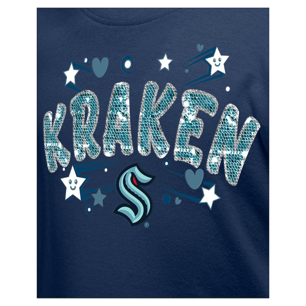 Seattle Kraken New Era Girl's Youth Flip Sequin T-Shirt - Deep Sea Blue - NHL 201889062
