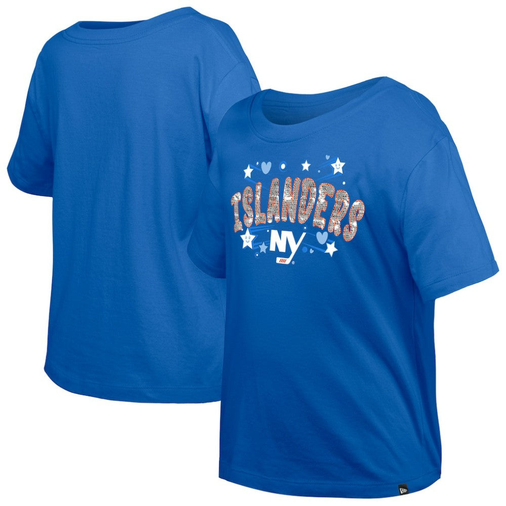 New York Islanders New Era Girl's Youth Flip Sequin T-Shirt - Blue - NHL 201889065