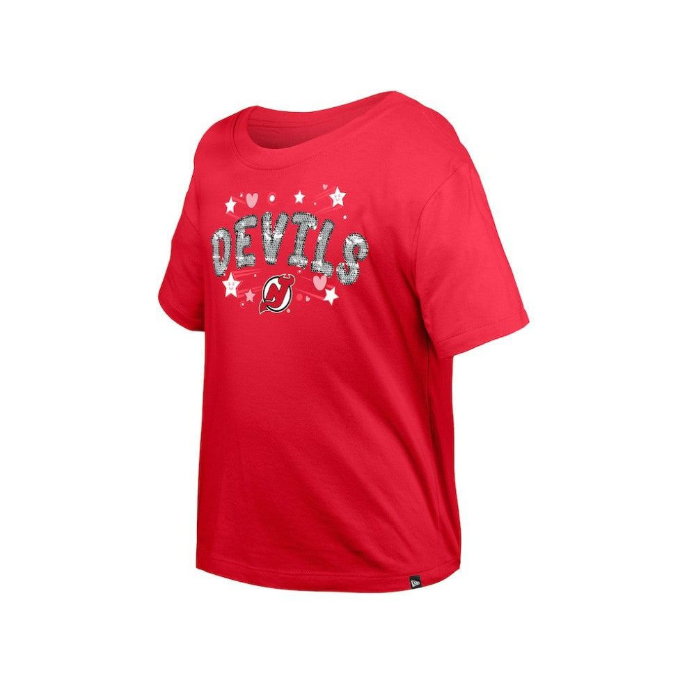 New Jersey Devils New Era Girl's Youth Flip Sequin T-Shirt - Red - NHL 201889066