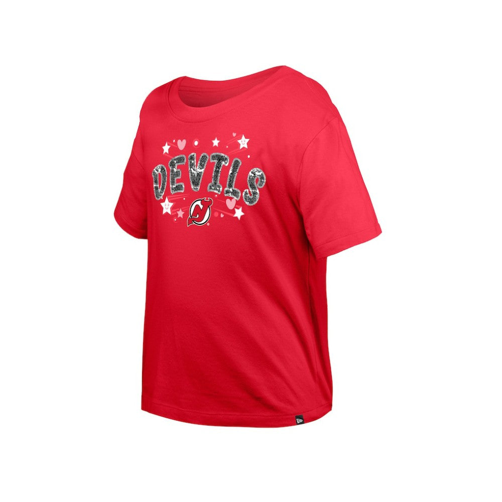 New Jersey Devils New Era Girl's Youth Flip Sequin T-Shirt - Red - NHL 201889066